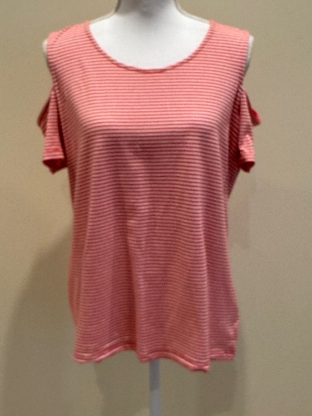 MICHAEL Michael Kors Orange and White Striped Cold Shoulder T -  Size XL